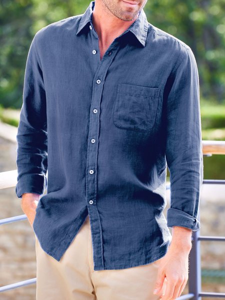 

Cotton Chest Pocket Long Sleeve Shirt, Blue, Long Sleeve Shirts