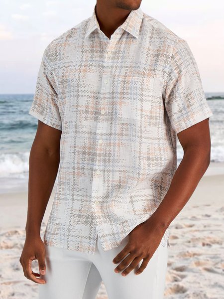 

Plaid Chest Pocket Short Sleeve Shirt, White, Men Shirts