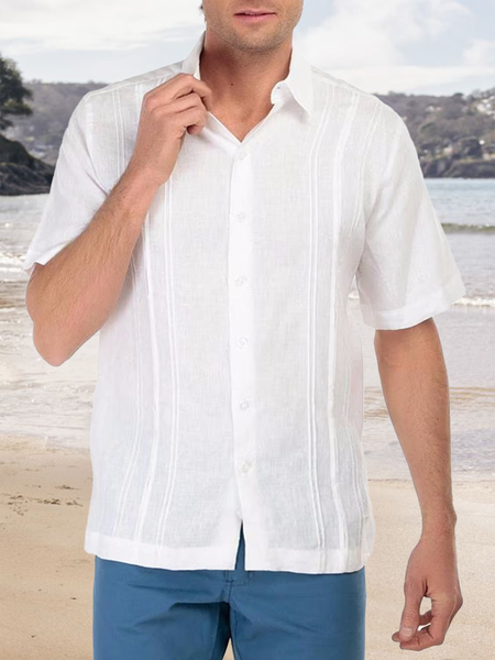 

Plain Cotton Short Sleeve Casual Shirt, As picture, Men Shirts