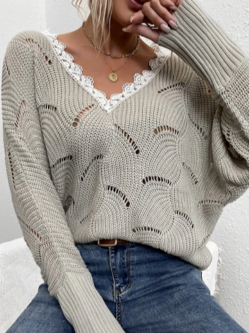 

Loose Knitting Casual Sweater, Gray, Sweaters