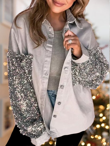 

Casual Loose Color Block Cross Neck Other Coat, Gray, Outerwear