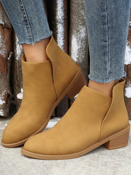 

Vintage Faux Suede Chunky Heel Booties, Khaki, Boots