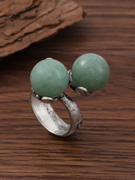 

Boho Ethnic Silver Round Jade Open Ring Casual Daily Commuter Jewelry, Rings