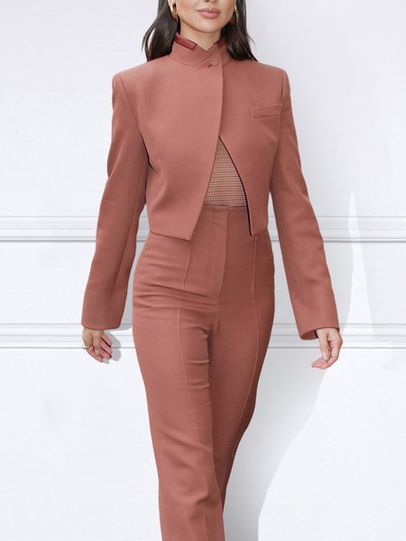 

Elegant Regular Fit Stand Collar Plain Jacket, As picture, Jackets