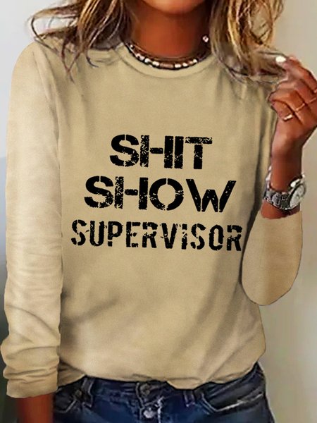 

Women's Shit Show Supervisor Simple Long sleeve Top, Khaki, Long sleeves