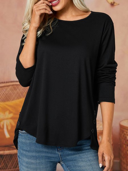 

Women Cotton-Blend Plain Simple Top, Black, Long sleeves