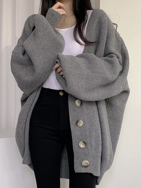 

Casual Regular Fit V Neck Wool/Knitting Sweater Coat, Gray, Cardigans