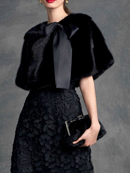 

Loose Elegant Plain Teddy Jacket, Black, Others