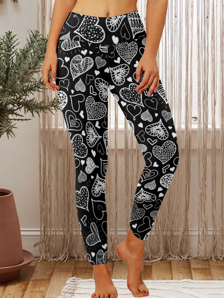 

Valentines Day Heart Pattern Womens Tummy Control Legging, As picture, Leggings