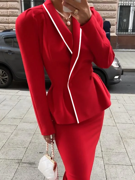 

Regular Fit Urban Color Block Shawl Collar Mid-long Jacket, Red, Jackets