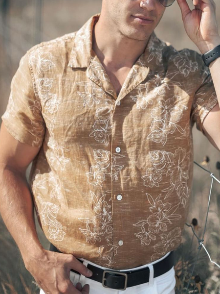 

Tropical Floral Print Short Sleeve Aloha Shirt, As picture, Men Shirts
