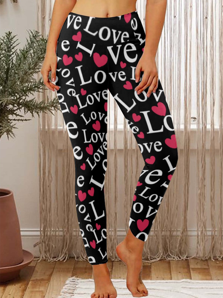 

Valentines Day Love And Heart Pattern Womens Tummy Control Legging, As picture, Leggings