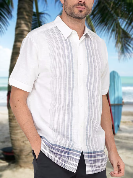 

Stripe Printed Short Sleeve Casual Shirt, As picture, Men Shirts
