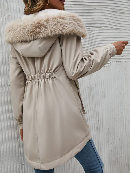 

Fluff/Granular Fleece Fabric Casual Loose Hoodie Overcoat, Khaki, Coats