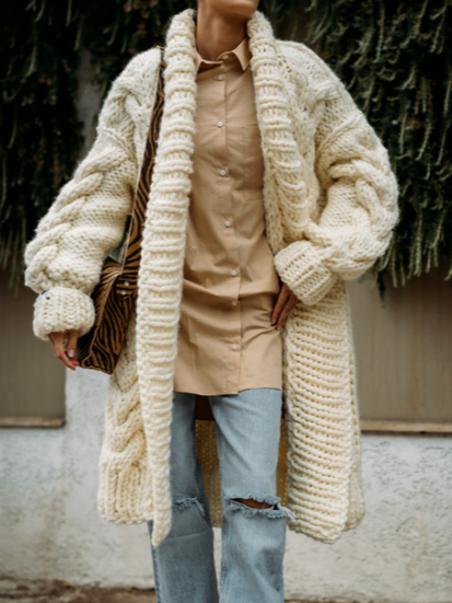 

Plain Casual Yarn/Wool Yarn Sweater Coat, Apricot, Cardigans