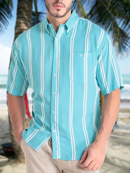 

Striped Short Sleeve Casual Shirt, As picture, Men Shirts