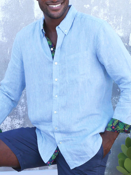 

Coior Block Tropical Long Sleeve Shirt, As picture, Long Sleeve Shirts
