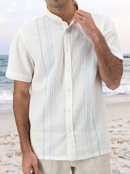 

Striped Short Sleeve Shirt, White, Men Shirts