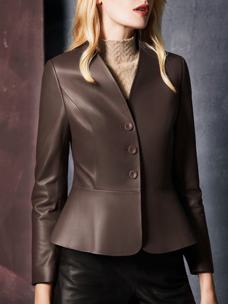 

Long sleeve Elegant Plain Regular Fit V Neck Jacket, Coffee, Jackets