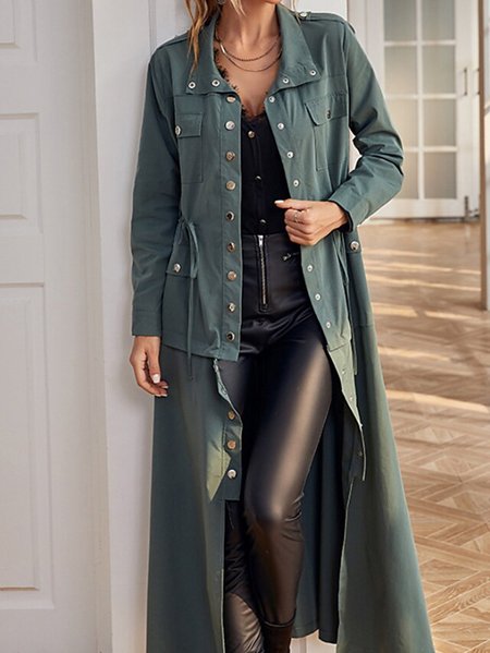 

Plain Regular Fit Shawl Collar Casual Overcoat, Dark green, Coats