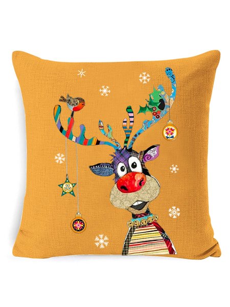 18*18 Christmas Reindeer Backrest Cushion Pillow Covers Decorations For Home, Yellow, Pillow Covers