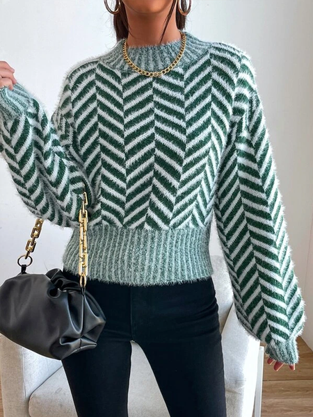 

Wool/Knitting Elegant Regular Fit Crew Neck Sweater, Green, Pullovers