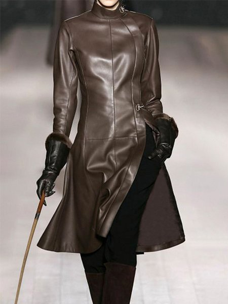

Urban Stand Collar Plain Long Sleeve Jacket, Brown, Jackets