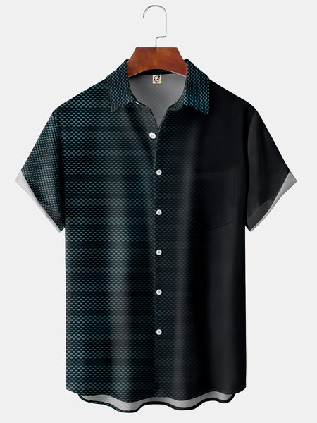 

3D Gradient Chest Pocket Short Sleeve Shirt, Black, Men Shirts