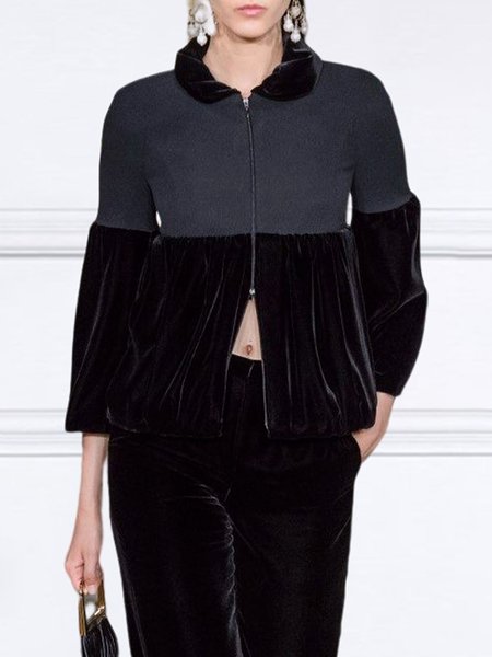 

Elegant Crew Neck Zipper Split Joint Plain Jacket, Black, Jackets