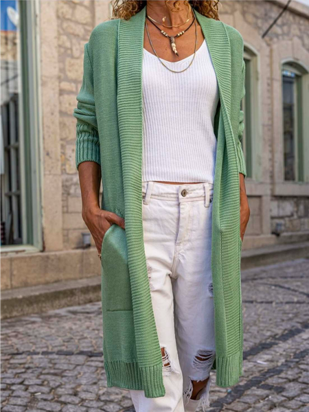 

Casual Plain Sweater Coat, Green, Cardigans