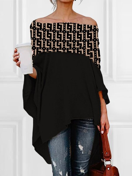 

Geometric Cold Shoulder Elegant Loosen Blouse, Black, Blouses and Shirts