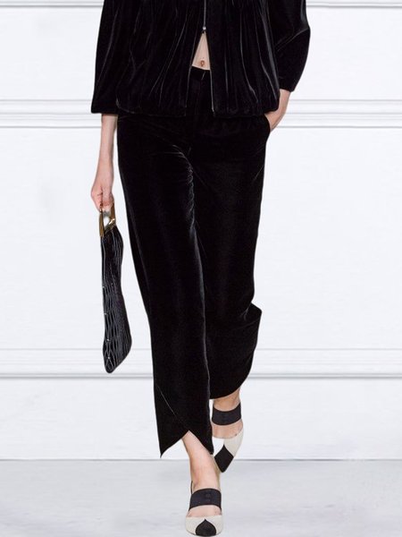 

Elegant Loose Plain Fashion Pants, Black, Pants