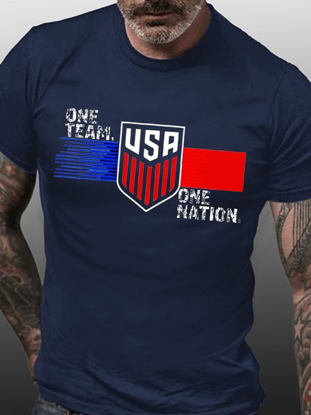 

Men's Soccer One Team One Nation USA World Cup 2023 Funny Graphic Print Casual Text Letters Cotton T-Shirt, Purplish blue, T-shirts