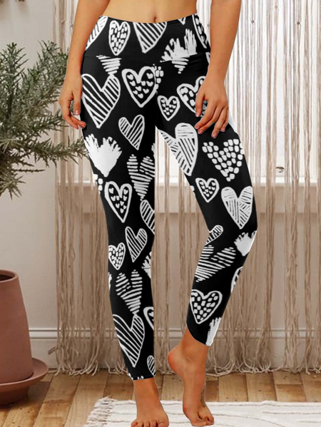 

Valentines Day Heart Pattern Womens Tummy Control Legging, As picture, Leggings