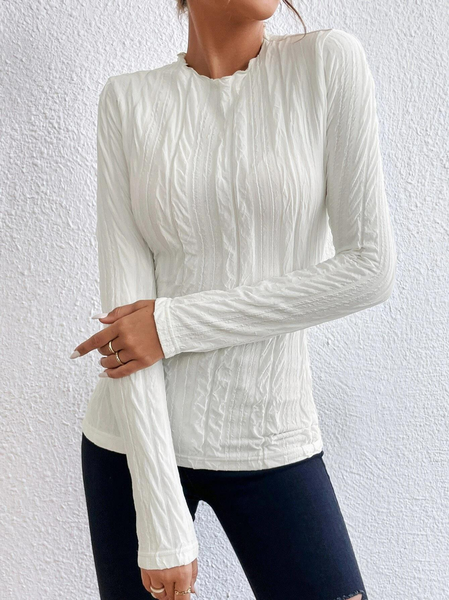 

Casual Solid Pointelle Knit Tee, White, Clothing