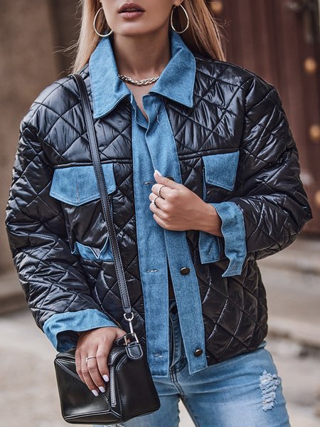 

Shirt Collar Regular Fit Color Block Urban Fleece Coat, Black, Others