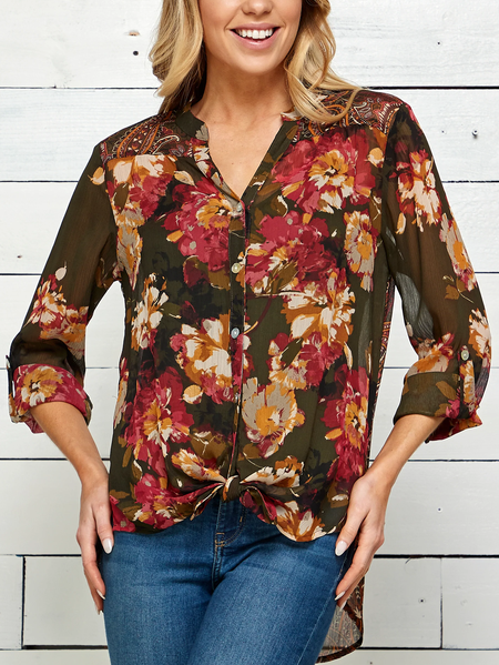 

Casual Shirt Collar Cotton-Blend Loose Blouse, Multicolor, Shirts & Blouses