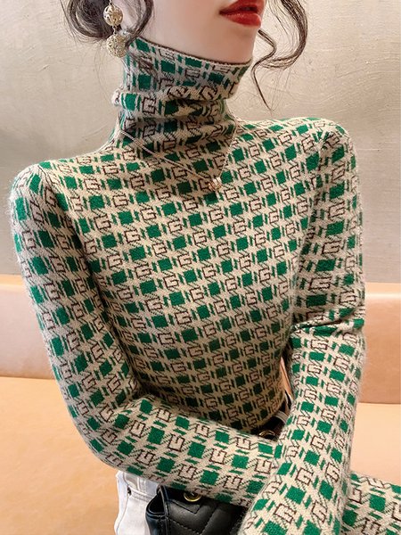 

Regular Fit Elegant Turtleneck Long sleeve Sweater, Green, Pullovers