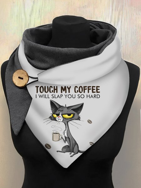 

Touch My Coffee Cat Pattern Triangle Scarf Warm Accessories Everyday Matching, Gray, Scarfs
