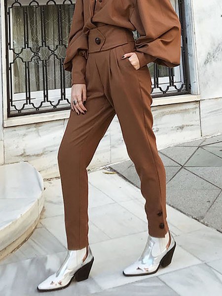 

Plain Simple Regular Fit Fashion Pants, Brown, Pants
