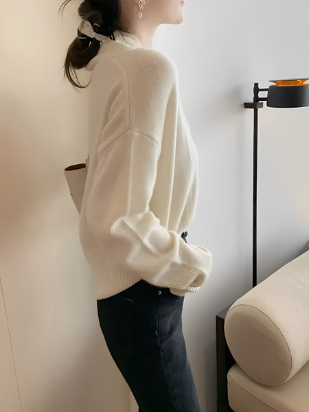 

Wool/Knitting Elegant V Neck Sweater, Apricot, Pullovers