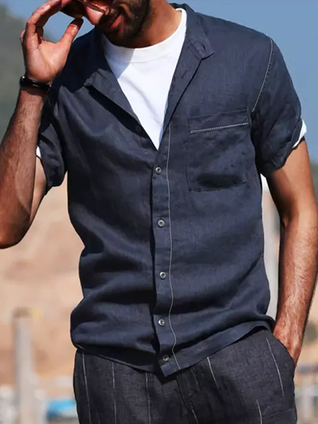 

Color Block Short Sleeve Casual Shirt, As picture, Men Shirts