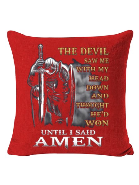 

18*18 The Devil Saw Me With My Head Down Until I Said Amen Veterans Backrest Cushion Pillow Covers Decorations For Home, Wine red, Pillow Covers