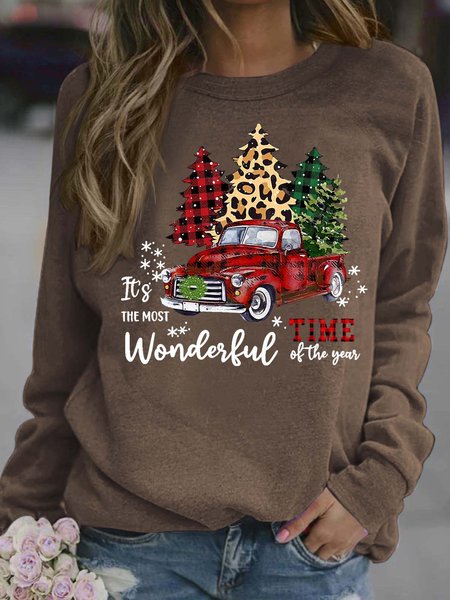 

Women’s It’s The Most Wonderful Time Of The Year Merry Christmas Loose Casual Crew Neck Sweatshirt, Brown, Hoodies&Sweatshirts