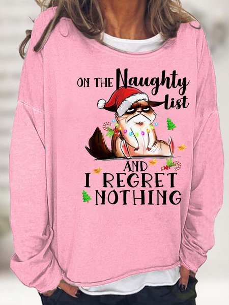 

Women’s On The Naughty List And I Regret Nothing Cat Hat Christmas Casual Sweatshirt, Pink, Hoodies&Sweatshirts