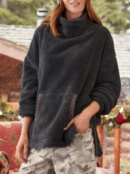 

Casual Fluff/Granular Fleece Fabric Turtleneck Sweatshirt, Gray, Sweatshirts & Hoodies
