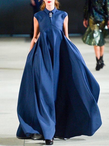 

Regular Fit Elegant Plain Maxi Party Dress, Blue, Maxi Dresses
