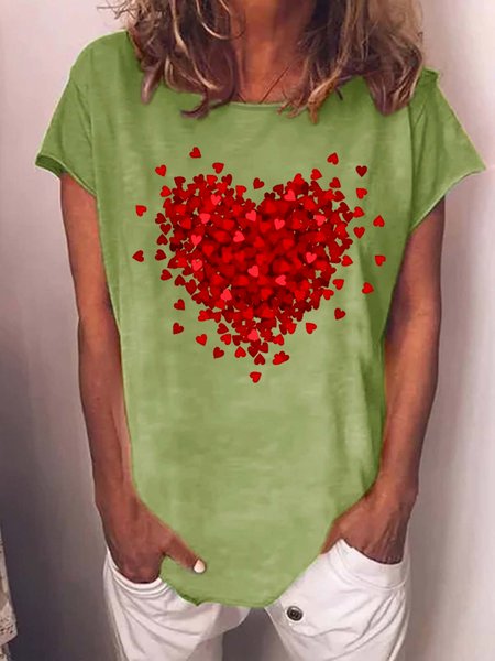 

Women‘s Cotton-Blend Heart Crew Neck Casual T-Shirt, Green, T-shirts