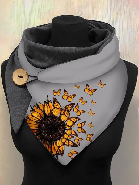 

Sunflower Butterfly Pattern Triangle Scarf Warm Accessories Daily Matching, Gray, Women Scarves & Shawls