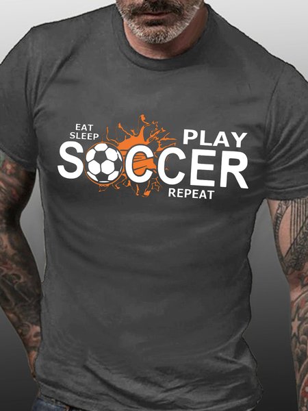 

Men's Eat Sleep Play Soccer Repeat World Cup 2023 Funny Graphic Print Casual Cotton T-Shirt, Deep gray, T-shirts